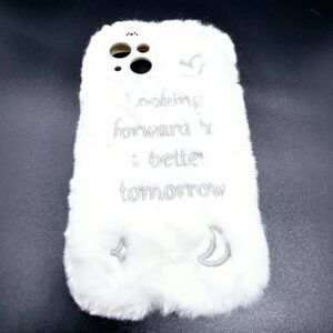 White text fur mobile case