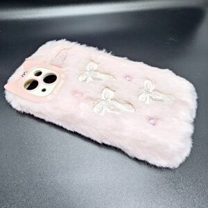 White ribbon fur mobile case